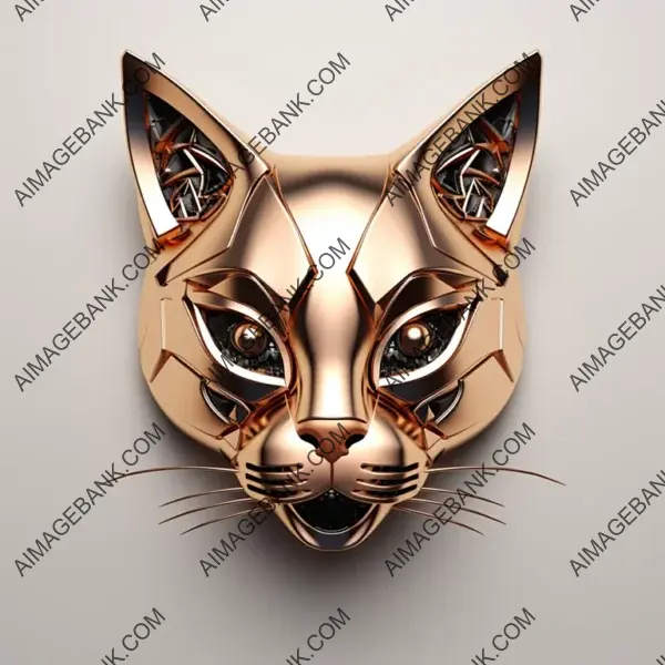 Simple 3D Cat Head with Metallic Texture for Jewelry Use