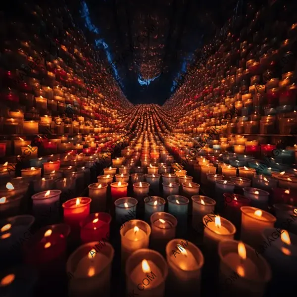 Ten Candles Arranged in Neat Rows with Wide-Angle Lenses