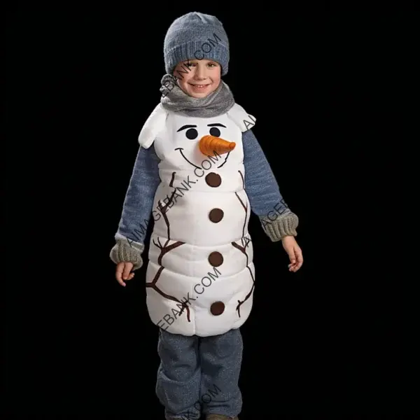 Frosty Fun: Young Boy Radiates Joy in Snowman Costume