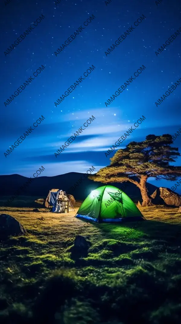 Wide-Angle Shot Night Camping Scene: Photography