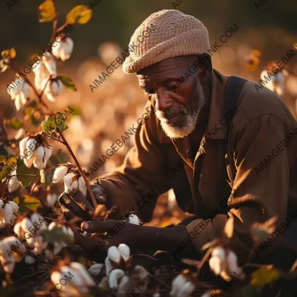 Cotton Worker Picking Cotton in Close-up Photo