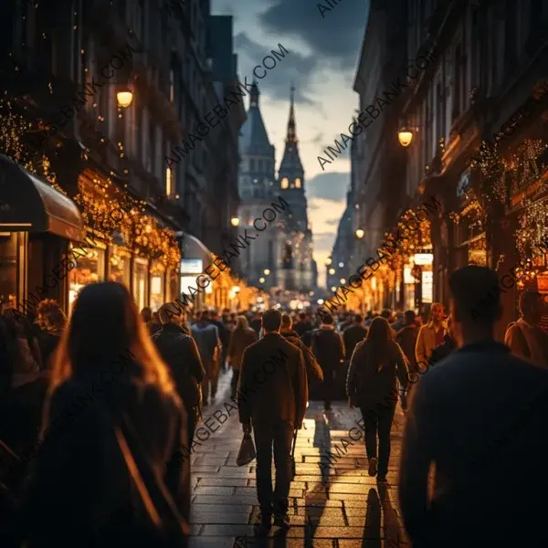 Busy Street Scene with Blurred Background of People