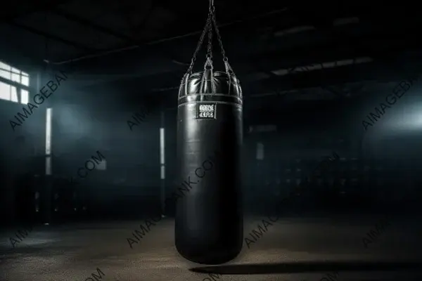 Black Punching Bag in Close-up in a Boxing Gym