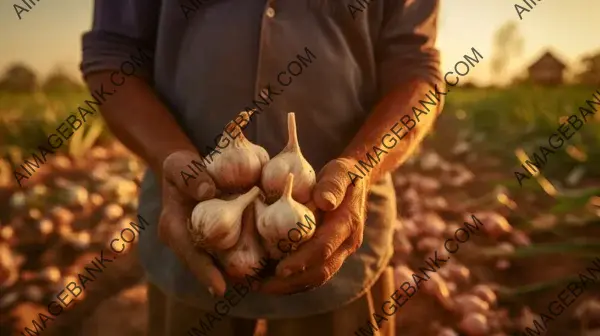 Close-up of Farmer Holding Garlic in a Garlic Farm