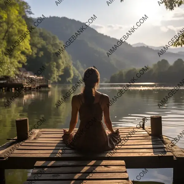 Tranquil Meditation on a Wooden Pier: Young Woman in Contemplation