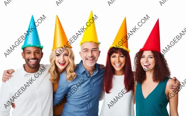 Party Hats and Fun: Group of People Isolated on White