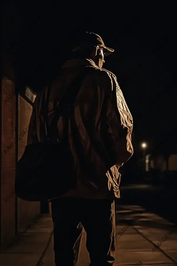 Night Stroll: Man Walking Down a Well-Lit Street