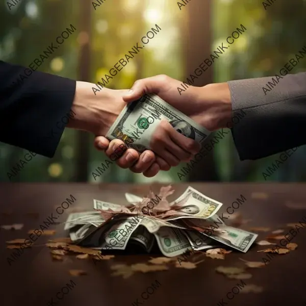 Money in Hand: Two People Shake Hands to Finalize a Deal