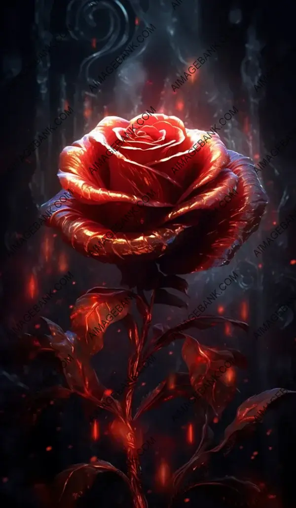 Burning Red Rose in Closeup: A Shining Floral Marvel