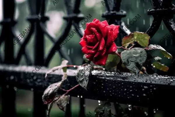 Dramatic Crimson Roses: An Intense Scene with Dark Railings