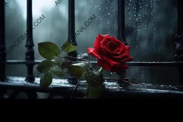 Dark Railing Drama: Intense Scene with Crimson Roses