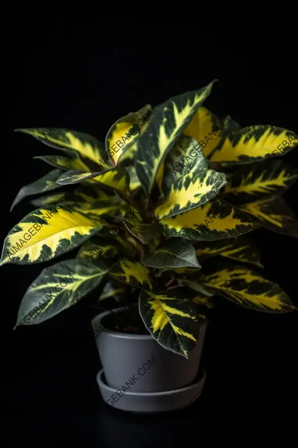 Yellow Pot Croton House Plant in Focus