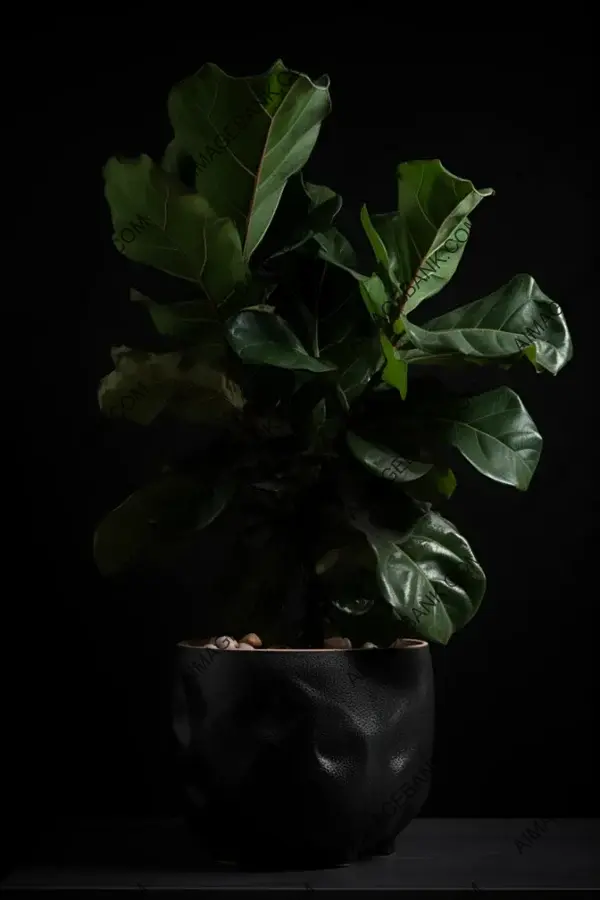 Fiddle Leaf Fig House Plant in a Black Pot