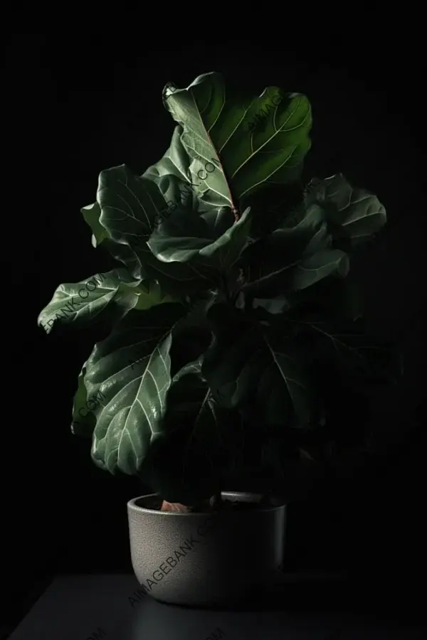 Fiddle Leaf Fig House Plant Centered in Black Pot