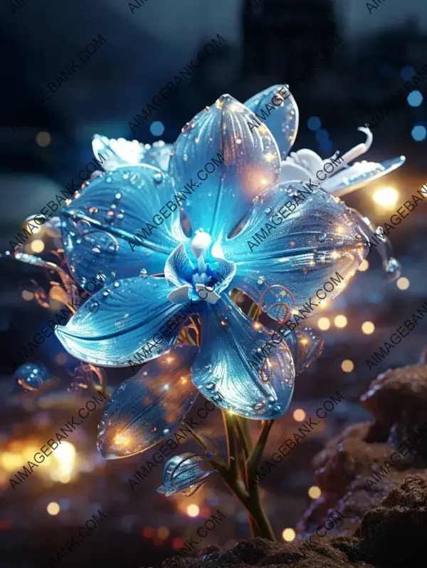 Orchid Flower Resting on Sand-Like Metal Particles