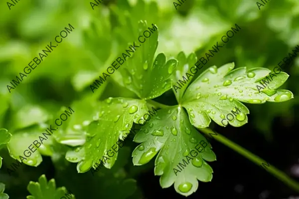 Refreshing Parsley Plant Close-Up with Morning Dew