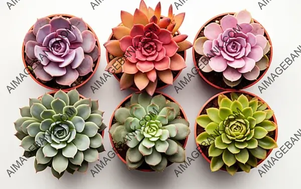 Succulent Plant Beauty: Top-Down View of Potted Cacti