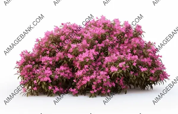 Pink Flowers in a Large Bush, Isolated on White