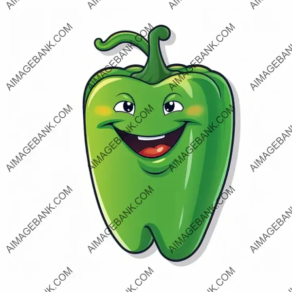 A Sticker Cartoon Showcasing a Tasty Green Pepper in Illustration Style