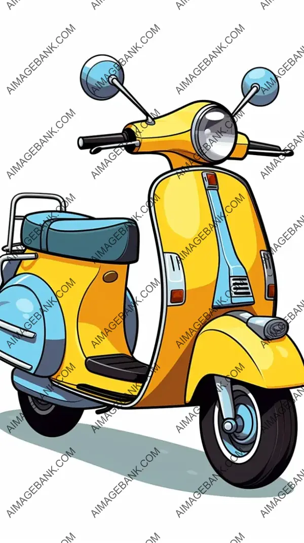 Vespa Scooter in Simpsons Style Cartoon