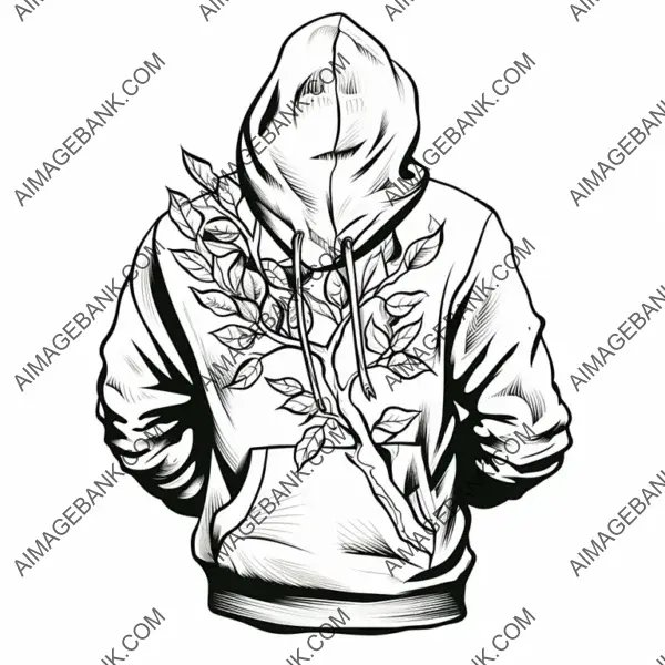 Line Art of Leavers Hoodie: Woodcut Illustration