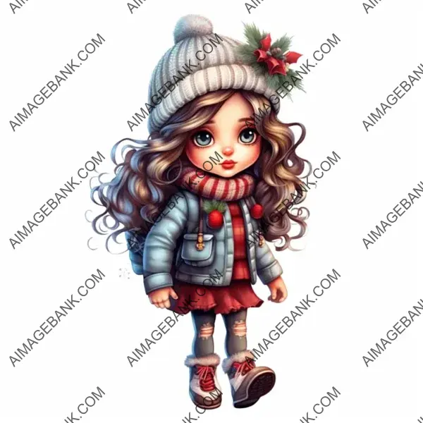 Design Adorable Sublimation Clipart of a Christmas Girl