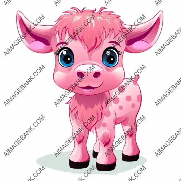 Express Joy with Pink Highland Cow Cartoon Illustration