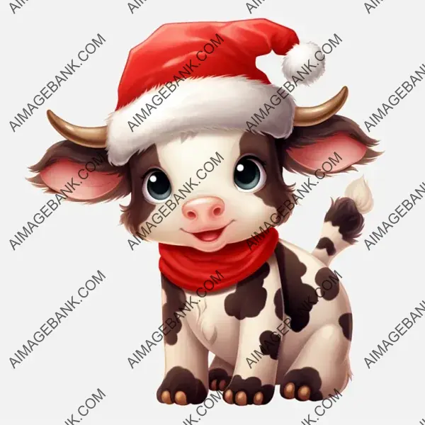 Celebrate Christmas with Cute Cow Santa Hat Clip Art