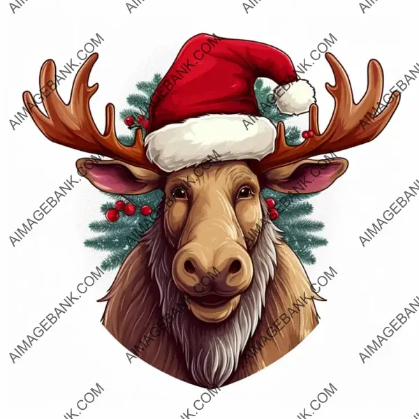 Cute Moose Santa Hat Christmas PNG Clip Art: Festive Illustration