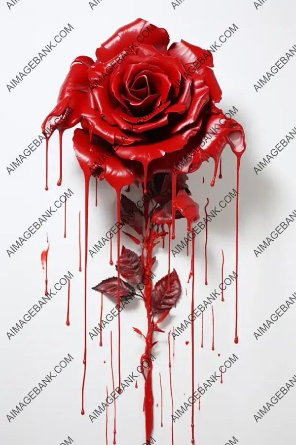 Destroyed Violated Rose Immersed in Dripping Ink: Abstract Art