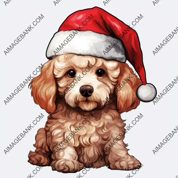 Poodle Dog in Santa Hat Christmas PNG Clipart