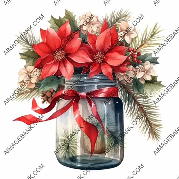 Christmas Mason Jar Watercolor Art &#8211; Realistic Illustration