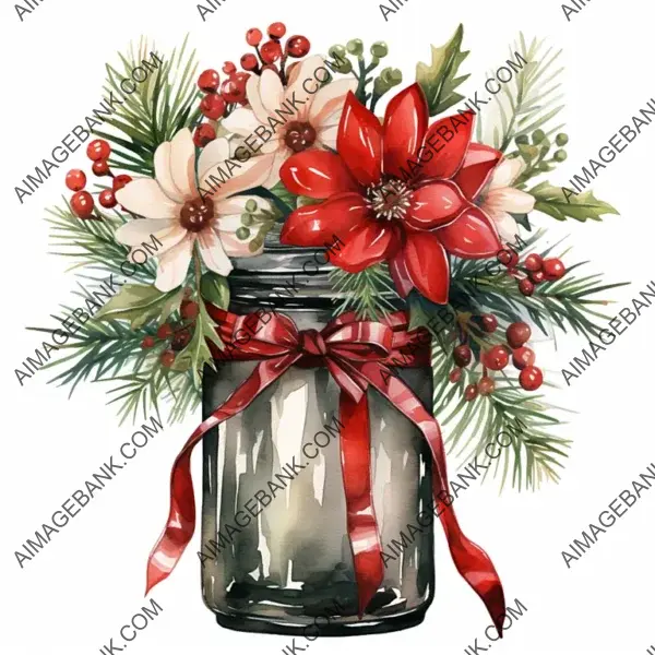 Realistic Christmas Mason Jar &#8211; Watercolor Illustration