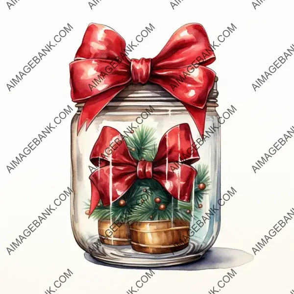 Mason Jar Filled with Ball Ornaments &#8211; Watercolor Style