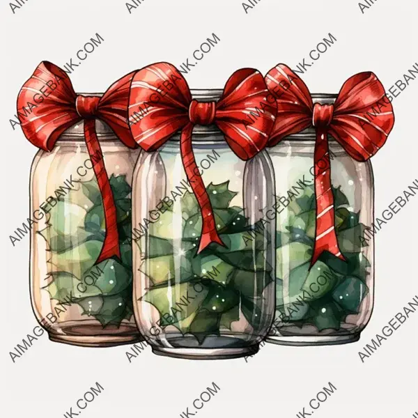 Watercolor Style Mason Jar Filled with Ball Ornaments