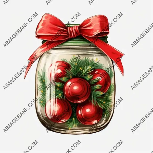 Mason Jar Filled with Ball Ornaments &#8211; Watercolor Art