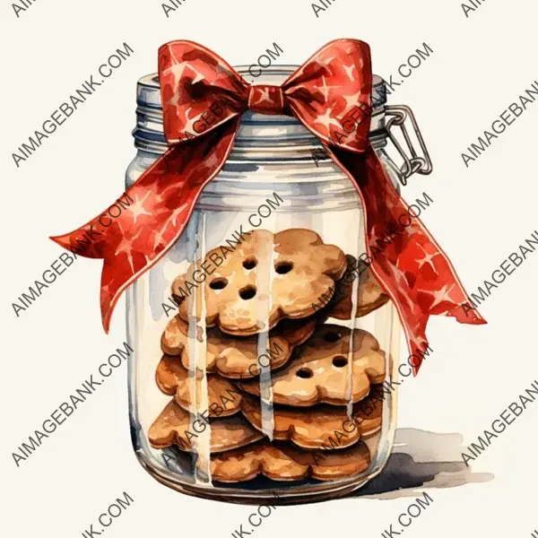 Mason Jar Filled with Cookies &#8211; Watercolor Style