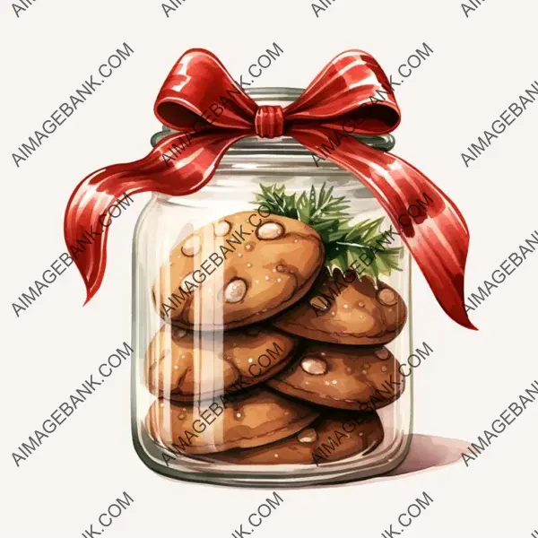 Watercolor Style Mason Jar Filled with Cookies