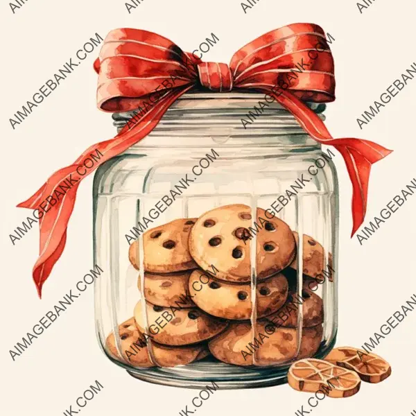 Watercolor Style Mason Jar Filled with Cookies