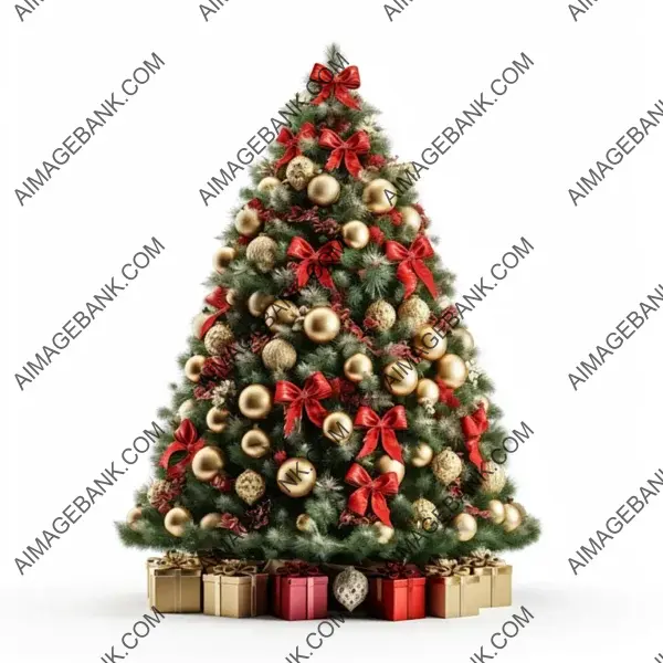 Christmas Tree Adorned with Ornaments on White Background