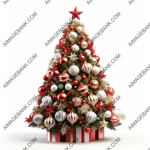 Festively Decorated Christmas Tree Isolated on White