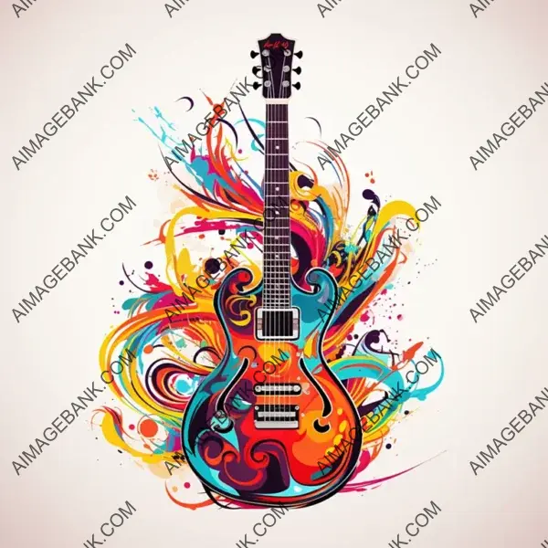 Vibrant Guitar with an Abstract Splashing Design