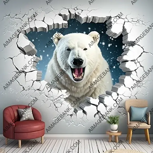 Merry 3D Wall Crack Effect: Cute Snow Bear in Santa Hat