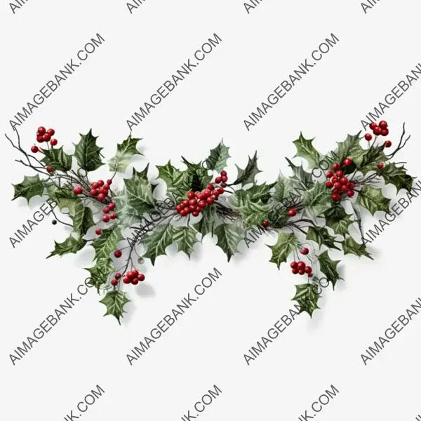 Christmas Garland with Horizontal Orientation and Holly Leaves