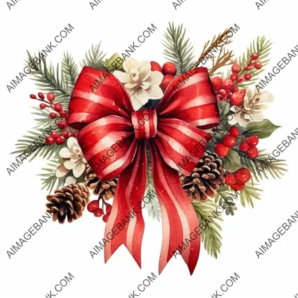 High-Definition Red Bow Clipart: Christmas Floral Elegance