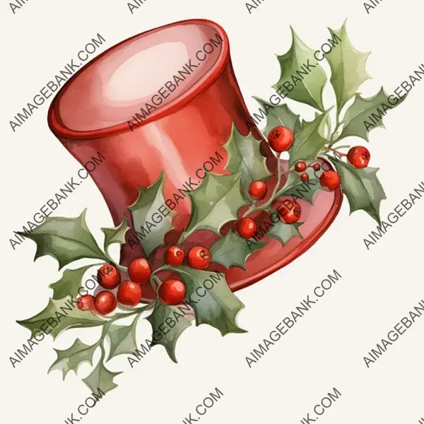 Festive Santa Hat with Berries and Leaves