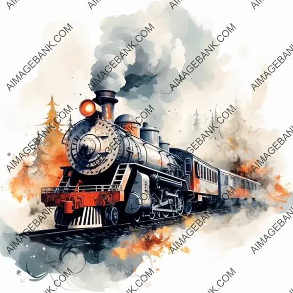 Old-fashioned Vintage Train on a White Background