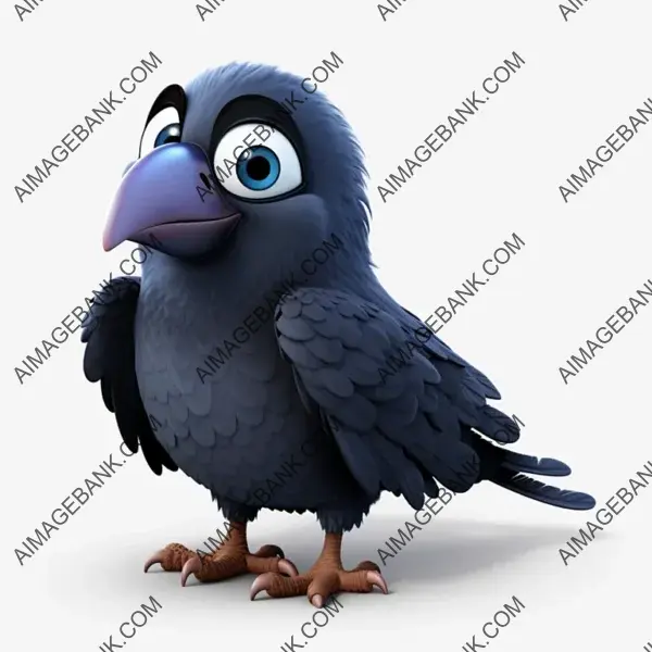 Pixar-Style Cartoon Raven Side View