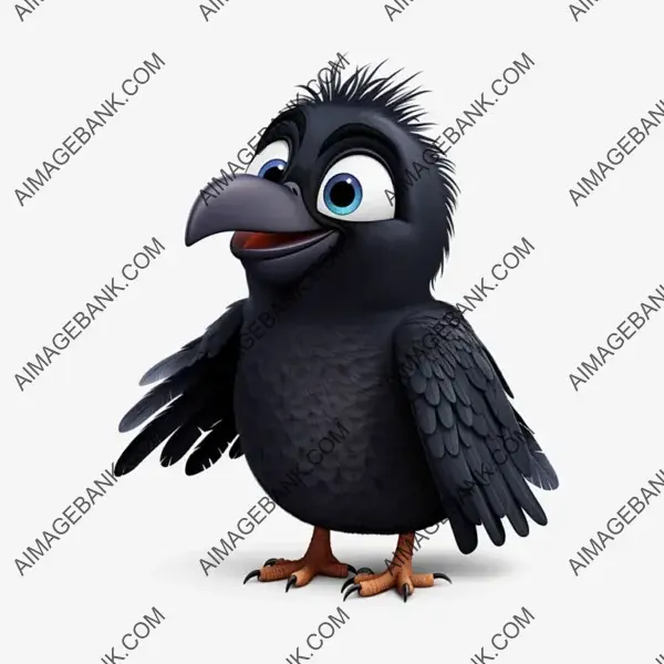 Pixar-Inspired Cartoon Raven &#8211; Side View