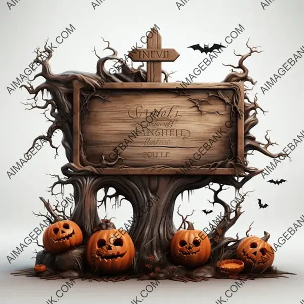 Spooky Halloween Background with Wooden Sign &#8211; Scary Decor